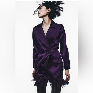 ZARA FRINGED SATIN EFFECT DRESS